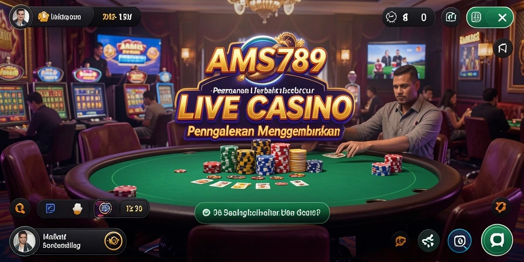 Screenshot gameplay live casino AMS789 yang seru dan interaktif.