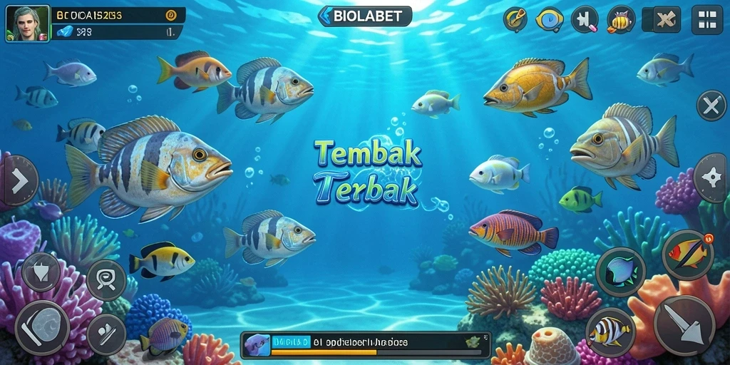 Screenshot gameplay BIOLABET menampilkan aksi menembak ikan yang seru.