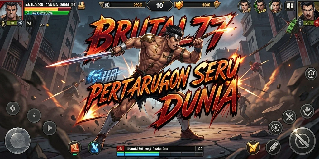 Gameplay seru BRUTAL77 dengan pertarungan mendebarkan.