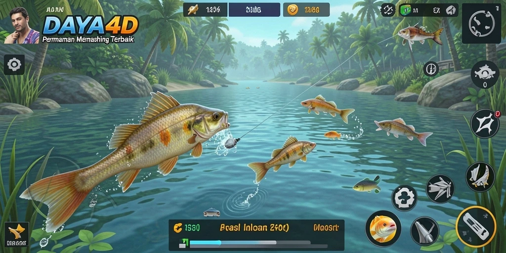 Screenshot menunjukkan aksi memancing seru di DAYA4D.