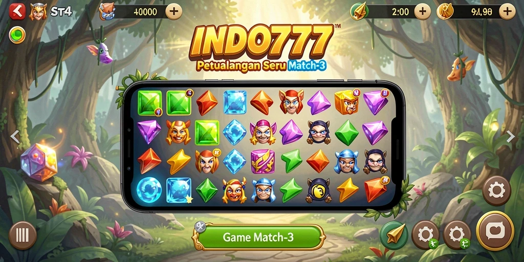 Tampilan gameplay seru dari INDO777 dalam momen mencocokkan item.