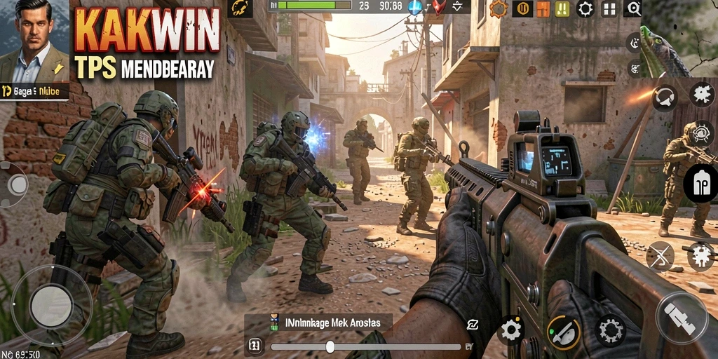 Tampilan gameplay KAKWIN yang intens dan menampilkan aksi TPS.