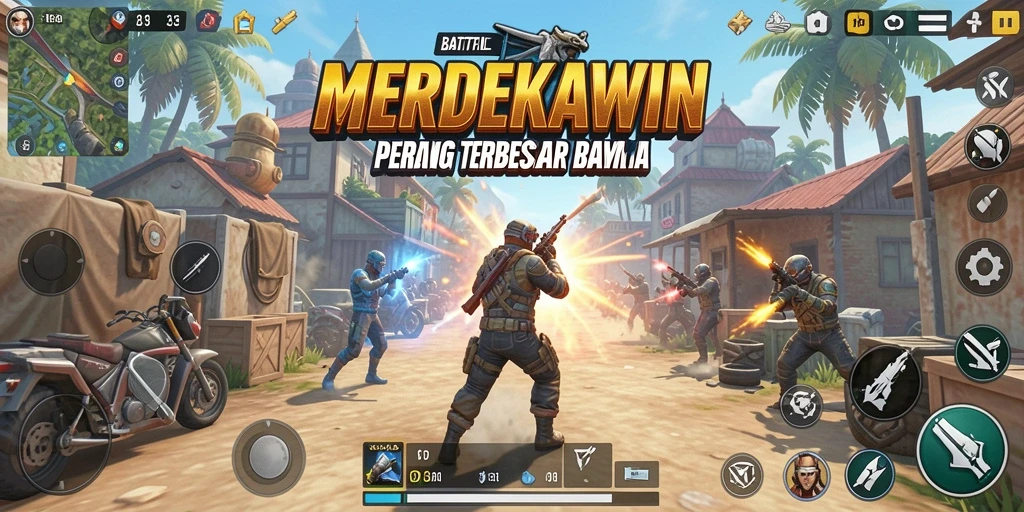 Tangkapan layar gameplay <strong>MERDEKAWIN</strong> yang mendebarkan dan penuh aksi Battle Royale.