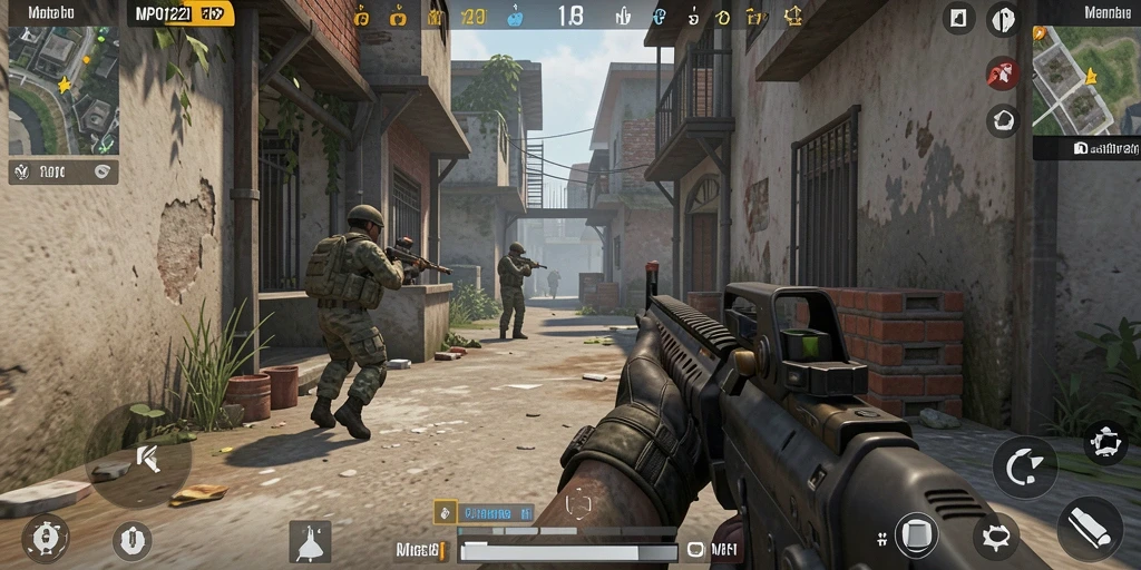 Gameplay mendebarkan dari MPO1221 di dalam pertempuran FPS.