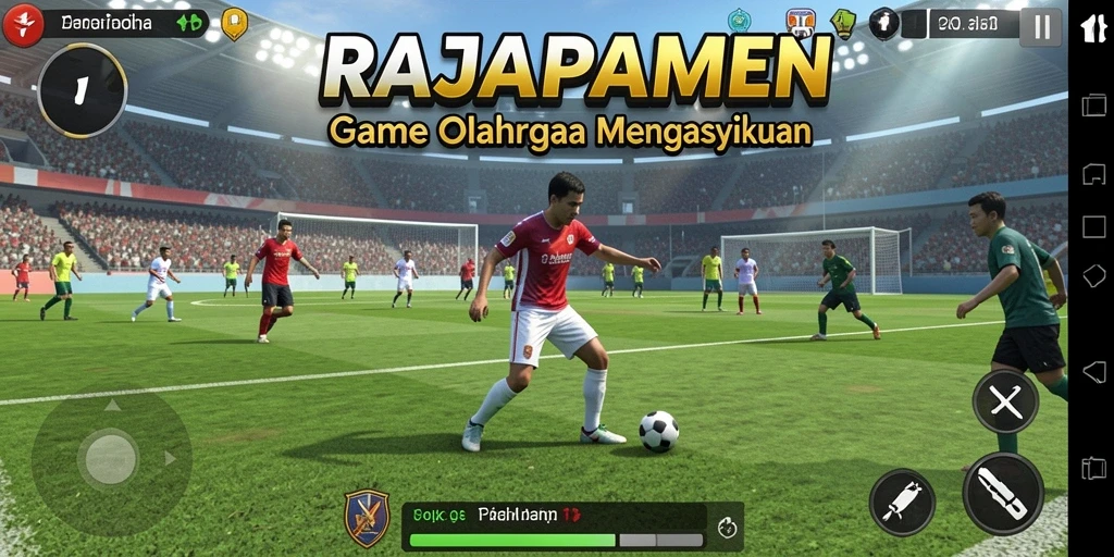Screenshot gameplay RAJAPAMEN yang menunjukkan pertandingan olahraga yang intens.