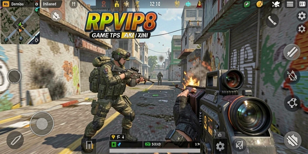 Tampilan gameplay RPVIP8 yang menegangkan dalam aksi TPS.