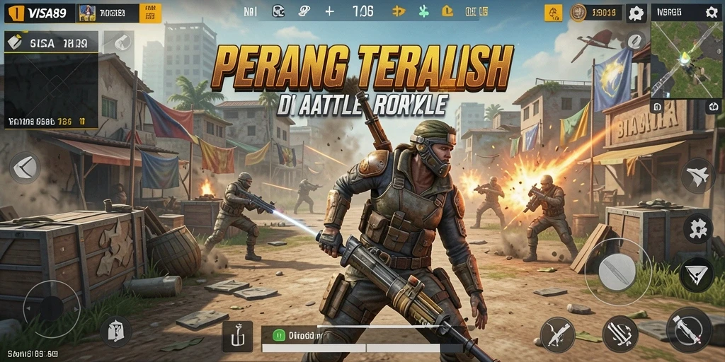 Screenshot gameplay VISA89 yang menunjukkan aksi seru di arena Battle Royale.
